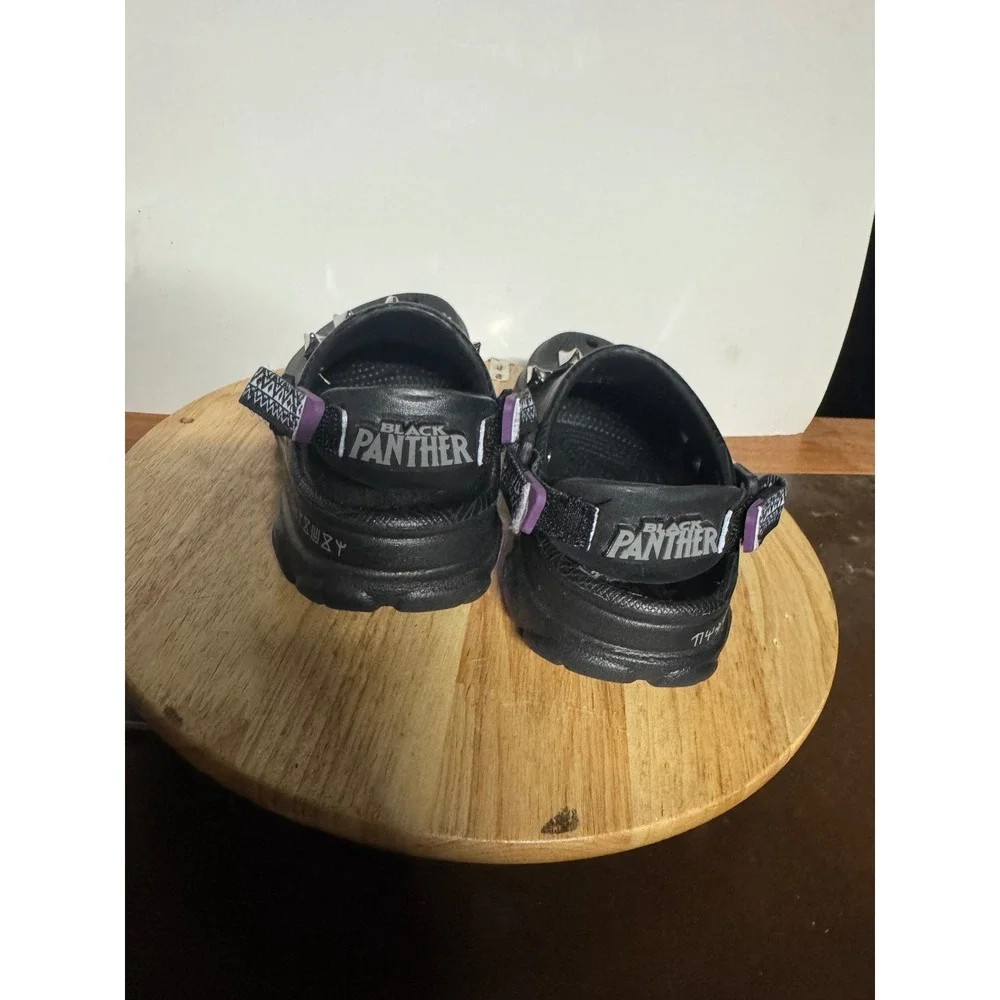 Kids Black Panther‎ Crocs with Spiked Charms Size 12